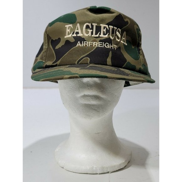 Other - Vtg Young'an Eagle USA AirFreight Embroidered Green Camo Snapback Trucker Hat